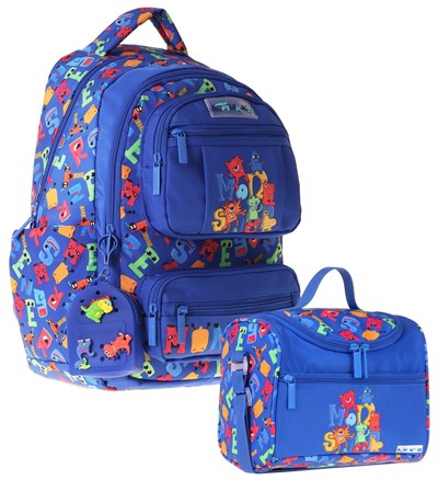 Kaukko Kids Monster Erkek Çocuk Mavi İlkokul Sırt Çantası ve Beslenme Çanta Seti - SETKK-L5404B