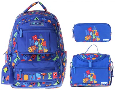 Kaukko Kids Monster(Mavi Renk) Erkek Çocuk Üçlü İlkokul Okul Çantası Seti/Takımı - SETKK-L5404A