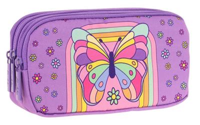 Kaukko Kids Mor Pembe, Kelebek, Kız Çocuk Üç Gözlü Okul Kalem Çantası - L8248
