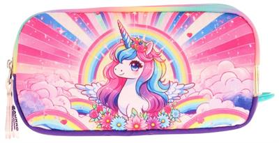 Kaukko Kids Mor Pembe, Unicorn, Kız Çocuk Üç Gözlü Okul Kalem Çantası - L8249