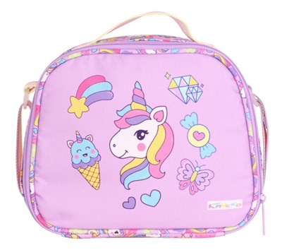 Kaukko Kids Mor Unicorn Baskılı Kız Çocuk Tek Bölmeli Beslenme Çantası