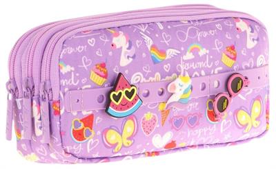 Kaukko Kids Mor, Yaz Temalı, Kız Çocuk Üç Gözlü Okul Kalem Çantası - L8245
