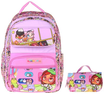 Kaukko Kids Nagy Pembe Kız Çocuk İlkokul Sırt Çantası ve Kalem Çantası Seti - SETKK-L5333C