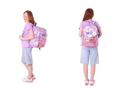 Kaukko Kids Okul ve Beslenme Çantası Seti (Kız Çocuk) - Kedi Şekilli Pembe Mor - (L5219+L7219)