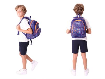 Kaukko Kids Oyun Temalı Erkek Çocuk Lacivert Turuncu Okul Çantası ve Beslenme Çanta Takımı