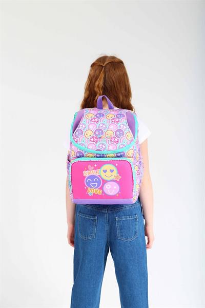 Kaukko Kids Pembe Gülen Yüz Kız Çocuk Okul Sırt Çantası - Özel Tasarım