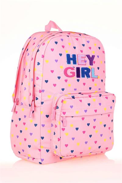 Kaukko Kids Pembe Kalp Hey Girl Kız Çocuk İlkokul ve Ortaokul Okul Sırt Çantası