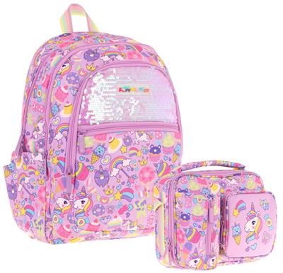 Kaukko Kids Pullu Sweet Desenli, Kız Çocuk Lila Okul Çantası + Beslenme Çantası Seti (L5215+L7215)