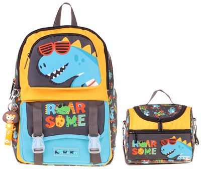 Kaukko Kids Roar Erkek Çocuk Sarı - Mavi İlkokul Sırt Çantası ve Beslenme Çanta Seti - SETKK-L5394B