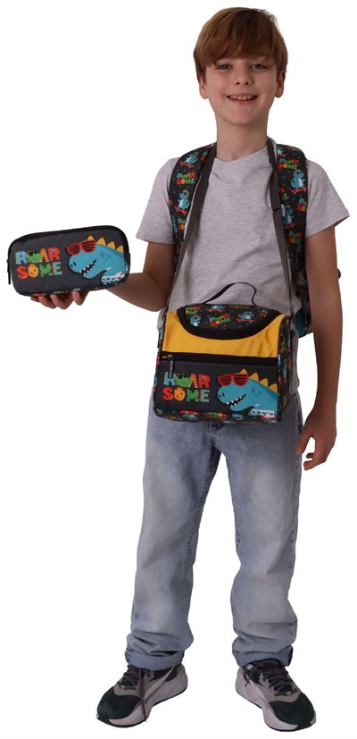 Kaukko Kids Roar(Sarı - Mavi Renk) Erkek Çocuk Üçlü İlkokul Okul Çantası Seti/Takımı - SETKK-L5394A