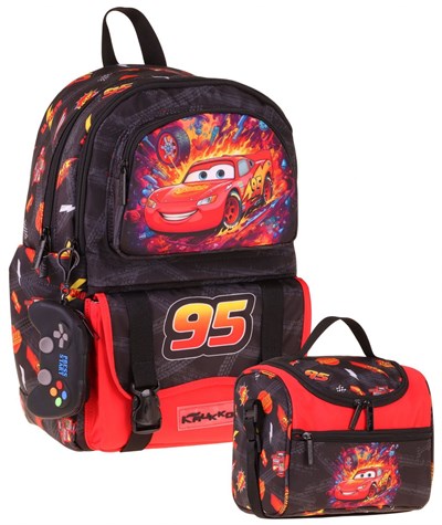 Kaukko Kids Rust Eze Erkek Çocuk Kırmızı - Siyah İlkokul Sırt Çantası ve Beslenme Çanta Seti - SETKK-L5399B