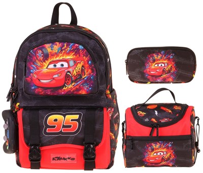 Kaukko Kids Rust Eze(Kırmızı - Siyah Renk) Erkek Çocuk Üçlü İlkokul Okul Çantası Seti/Takımı - SETKK-L5399A