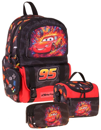 Kaukko Kids Rust Eze(Kırmızı - Siyah Renk) Erkek Çocuk Üçlü İlkokul Okul Çantası Seti/Takımı - SETKK-L5399A