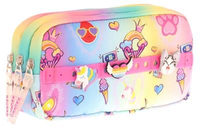 Kaukko Kids Sarı Pembe, Rengarenk, Kız Çocuk Üç Gözlü Okul Kalem Çantası - L8244