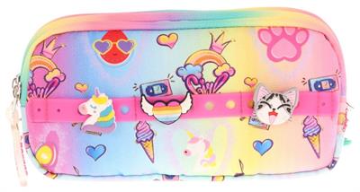 Kaukko Kids Sarı Pembe, Rengarenk, Kız Çocuk Üç Gözlü Okul Kalem Çantası - L8244