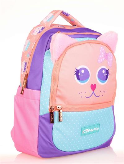 Kaukko Kids Sevimli Kedi Çok Renkli Kız Çocuk Okul Sırt Çantası