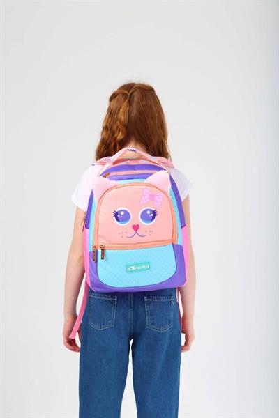 Kaukko Kids Sevimli Kedi Çok Renkli Kız Çocuk Okul Sırt Çantası