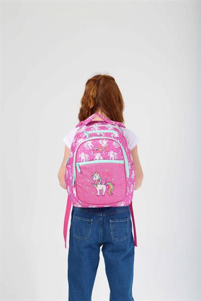 Kaukko Kids Simli Nakışlı Unicorn Pembe Kız Çocuk Okul Sırt Çantası
