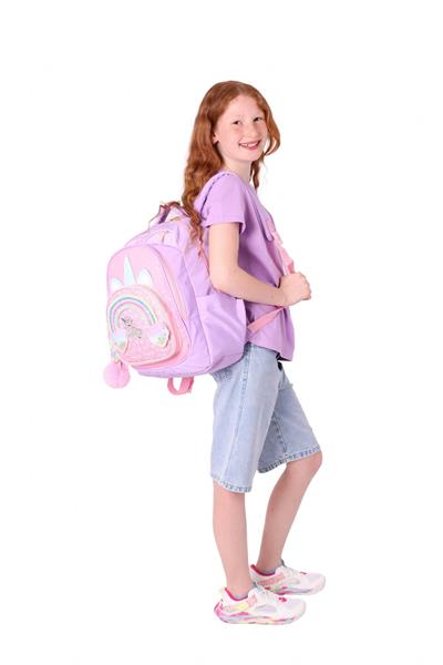Kaukko Kids Simli Unicorn Desenli Kız Çocuk Dört Bölmeli Okul Çantası - L5212
