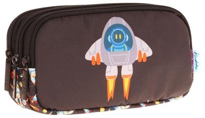 Kaukko Kids Siyah Beyaz, Roket Temalı, Erkek Çocuk Üç Bölmeli Okul Kalem Çantası - L8264