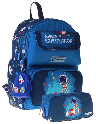 Kaukko Kids Space Lacivert Erkek Çocuk İlkokul Sırt Çantası ve Kalem Çantası Seti - SETKK-L5364C