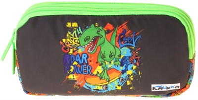 Kaukko Kids Street Dinazor Baskılı Siyah - Yeşil Erkek Çocuk Okul Kalemliği Kalem Çantası - L5416