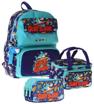 Kaukko Kids Surf(Yeşil - Lacivert Renk) Erkek Çocuk Üçlü İlkokul Okul Çantası Seti/Takımı - SETKK-L5354A
