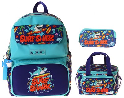 Kaukko Kids Surf(Yeşil - Lacivert Renk) Erkek Çocuk Üçlü İlkokul Okul Çantası Seti/Takımı - SETKK-L5354A
