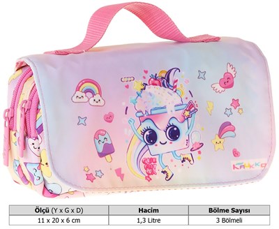 Kaukko Kids Taşıma Askılı Kız Çocuk Dondurma Desenli Şık Kalem Çantası (Pembe) - L5285
