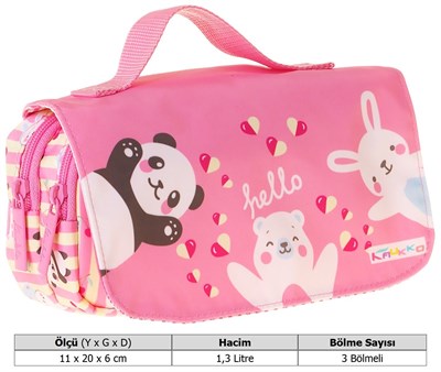 Kaukko Kids Taşıma Askılı Kız Çocuk Hello Baskılı Şık Kalem Çantası (Sarı - Pembe) - L5310