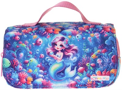 Kaukko Kids Taşıma Askılı Kız Çocuk Mercan ve Denizkızı Baskılı Şık Kalem Çantası (Pembe - Mavi) - L5325