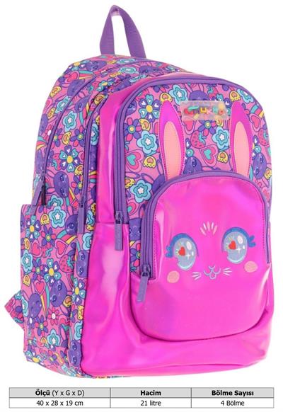Kaukko Kids Tavşan Şekilli Kız Çocuk Dört Gözlü Okul Çantası - L5220