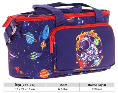 Kaukko Kids Thermo Isı Yalıtımlı Erkek Çocuk Astronot Baskılı Lacivert Kırmızı Beslenme Çantası L7267 (İki Bölmeli)