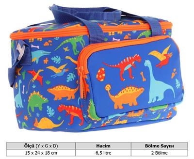 Kaukko Kids Thermo Isı Yalıtımlı Erkek Çocuk Dinazor Lacivert Yeşil Beslenme Çantası L7278 (İki Bölmeli)