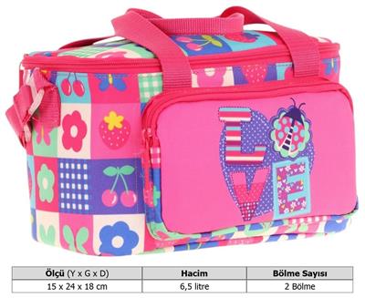 Kaukko Kids Thermo Isı Yalıtımlı Kız Çocuk Love Desenli Pembe Beslenme Çantası L7229 (İki Bölmeli)