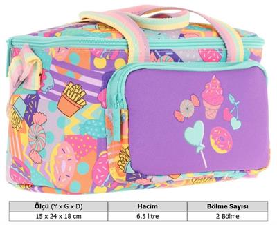 Kaukko Kids Thermo Isı Yalıtımlı Kız Çocuk Şekerleme Desenli Mor Beslenme Çantası L7231 (İki Bölmeli)