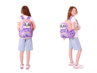 Kaukko Kids Toys Kız Çocuk Mor Somon 3D Panda Şekilli İlkokul Çantası ve Kalemlik Seti (L5233+L8233)