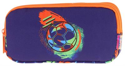 Kaukko Kids Turuncu Lacivert, Futbol Topu Baskılı, Erkek Çocuk Üç Bölmeli Okul Kalem Çantası - L8269