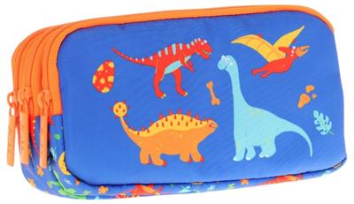 Kaukko Kids Turuncu Mavi, Dinazorlar Temalı, Erkek Çocuk Üç Bölmeli Kalemlik/Kalem Çantası - L8278