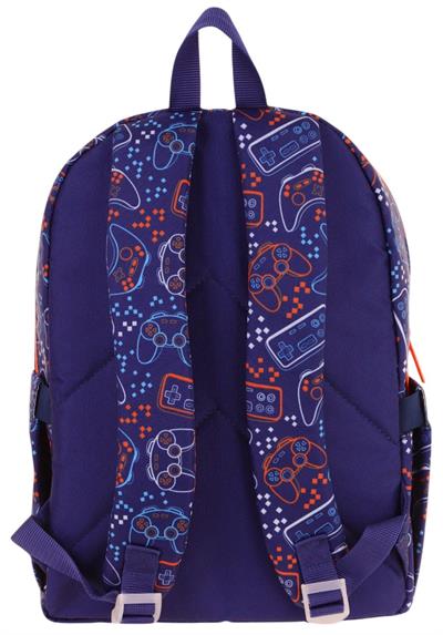 Kaukko Kids Üç Bölmeli (Lacivert Turuncu - Oyun Desenli) Erkek Çocuk Okul ve Günlük Sırt Çantası - L5281