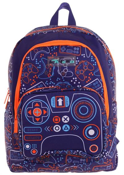 Kaukko Kids Üç Bölmeli (Lacivert Turuncu - Oyun Desenli) Erkek Çocuk Okul ve Günlük Sırt Çantası - L5281