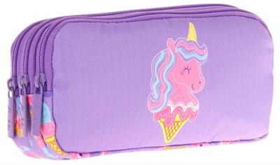 Kaukko Kids Üç Bölmeli Lila Pembe, Unicorn Desenli, Kız Çocuk Okul Kalemliği - L8224