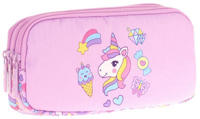 Kaukko Kids Üç Bölmeli Lila, Unicorn, Kız Çocuk Okul Kalem Çantası - L8215