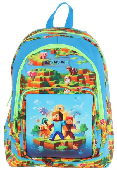 Kaukko Kids Üç Bölmeli (Mavi Yeşil - Craft Baskılı) Erkek Çocuk Okul ve Günlük Sırt Çantası - L5280