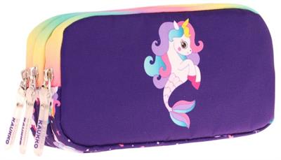 Kaukko Kids Üç Bölmeli Mor Çok Renkli, Denizkızı ve Unicorn, Kız Çocuk Okul Kalemliği - L8228