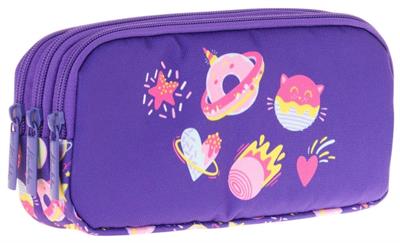 Kaukko Kids Üç Bölmeli Mor, Şekerlemeler, Kız Çocuk Okul Kalem Çantası - L8216