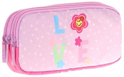 Kaukko Kids Üç Bölmeli Pembe Lila, Love Desenli, Kız Çocuk Okul Kalem Çantası - L8211