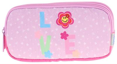 Kaukko Kids Üç Bölmeli Pembe Lila, Love Desenli, Kız Çocuk Okul Kalem Çantası - L8211