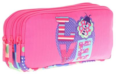 Kaukko Kids Üç Bölmeli Pembe Mavi, Love Baskılı, Kız Çocuk Okul Kalemliği - L8229