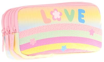 Kaukko Kids Üç Bölmeli Sarı Çok Renkli, Simli Pullu Love, Kız Çocuk Okul Kalem Çantası - L8214